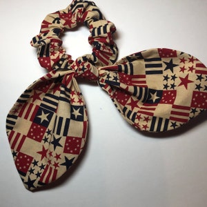 Patriotic Stars & Stripes Red White Blue Hair Scrunchy Scarf