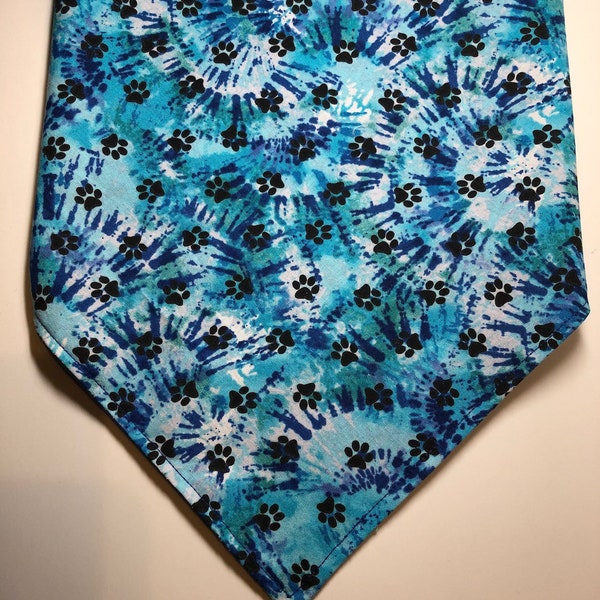 Blue Tye Dye with paw prints pet bandana