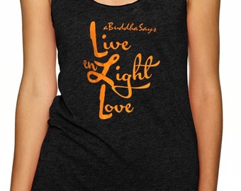 Live enLight Love - Ladies yoga activewear racer back Style 673 tank with small Logo