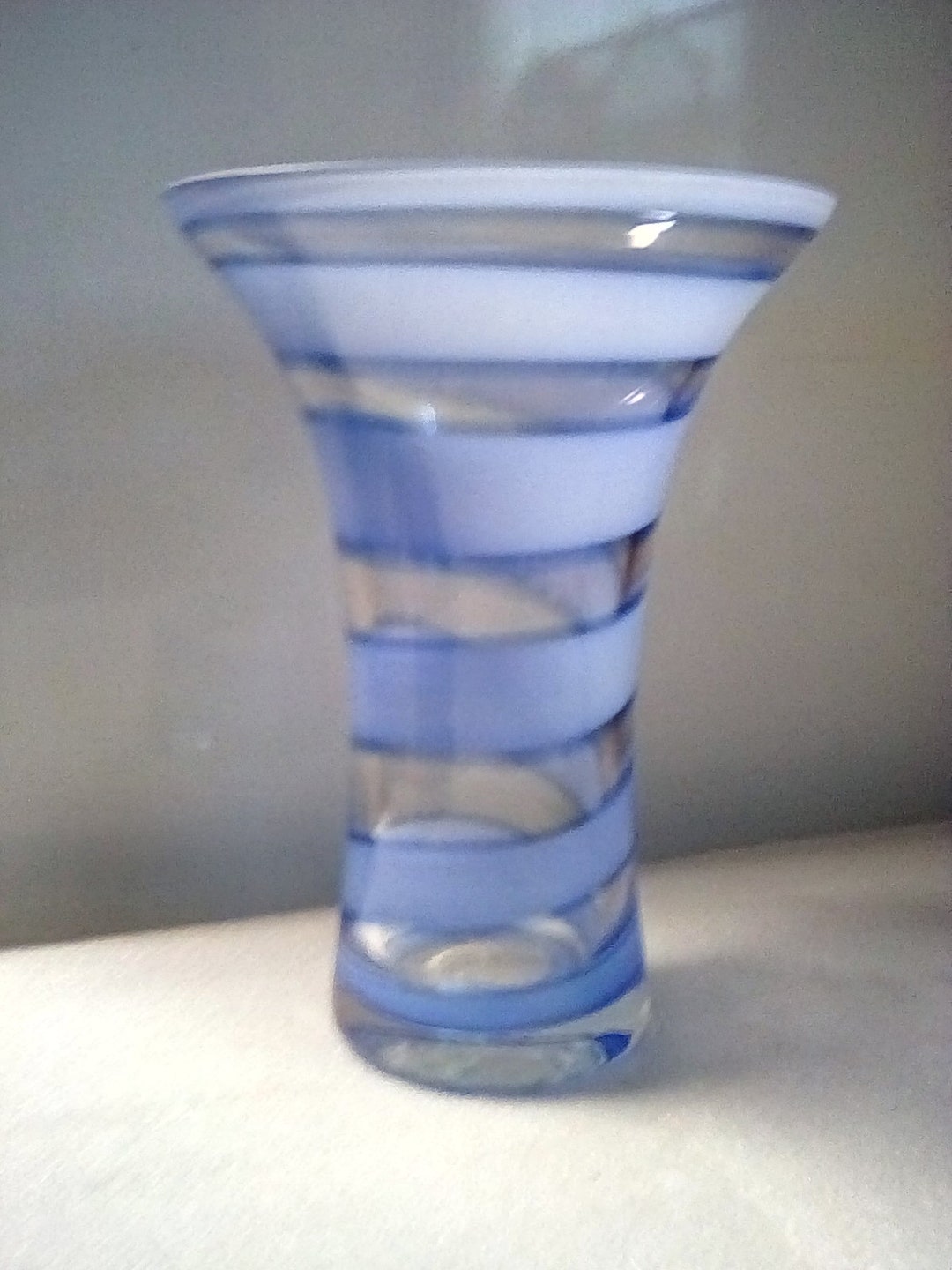 Vintage Large Clear and Blue Swirl Vase Etsy