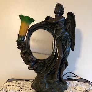 Angel Mirror and Trumpet Lamp Rare Vintage