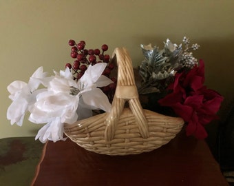 Ceramic Weaved Basket Centerpiece 1990