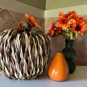 Palm Fronds Large Pumpkin Centerpiece Thanksgiving Decor Vintage Boho