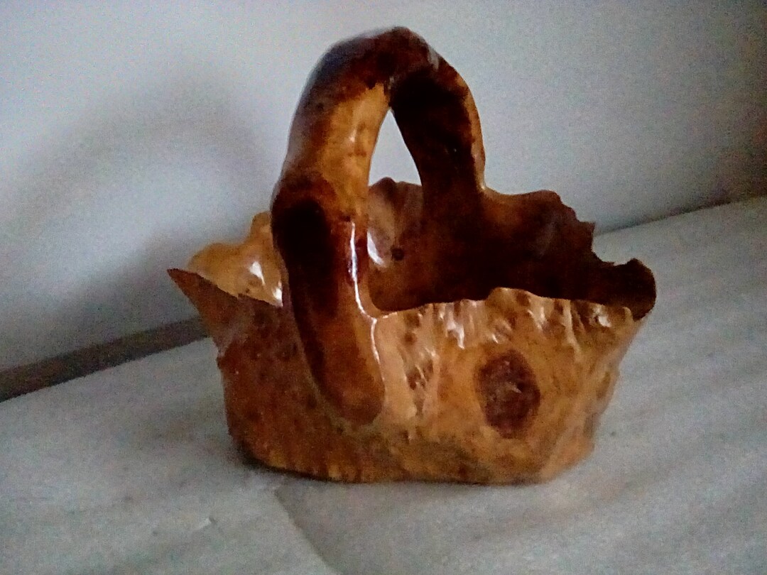 Vintage Carved Wooden Basket Handmade 9 Etsy