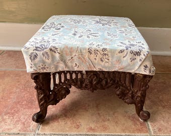 Vintage Cast Iron Upholstered Footstool Ottoman