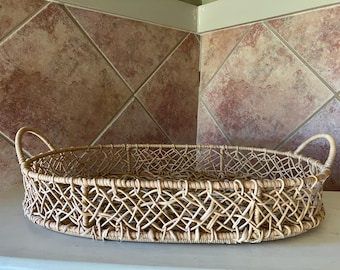 Wicker Roots Style Basket Oblong Rattan Serving Decorative Vintage Large Handled Unique Centerpiece