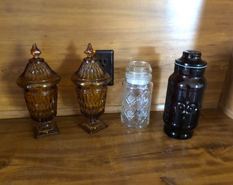 Vintage Apothecary Jars Amber Brown Clear