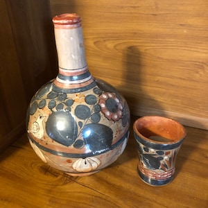 Mexican Tonala Water Jug and Cup Vintage 1970’s