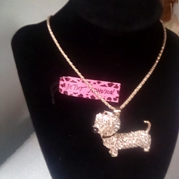 White Rhinestones Dachshund Necklace. Betsey Johnson