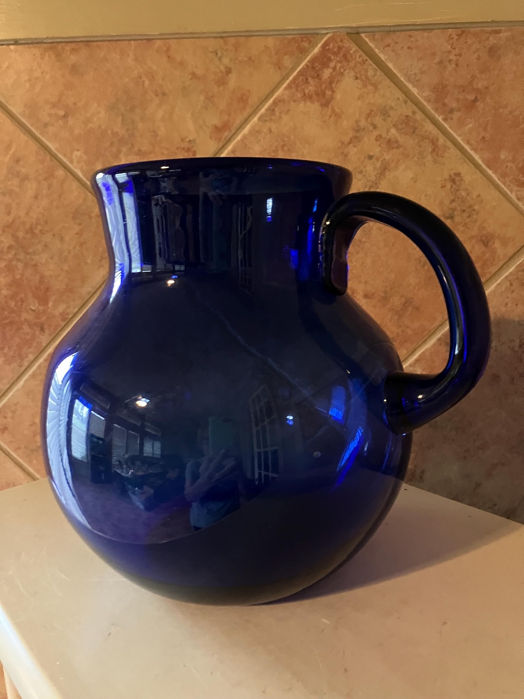 Cobalt Blue 9” Pitcher Handblown With Applied Handle Vintage Stunning ...