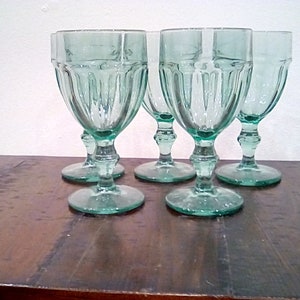 Libbey Gibraltar Spanish Green 5 Goblets Duratuff Vintage Great Gift