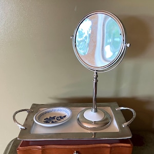 Vanity Tray and Makeup Mirror Metal Ceramic Stunning Beekman Vintage