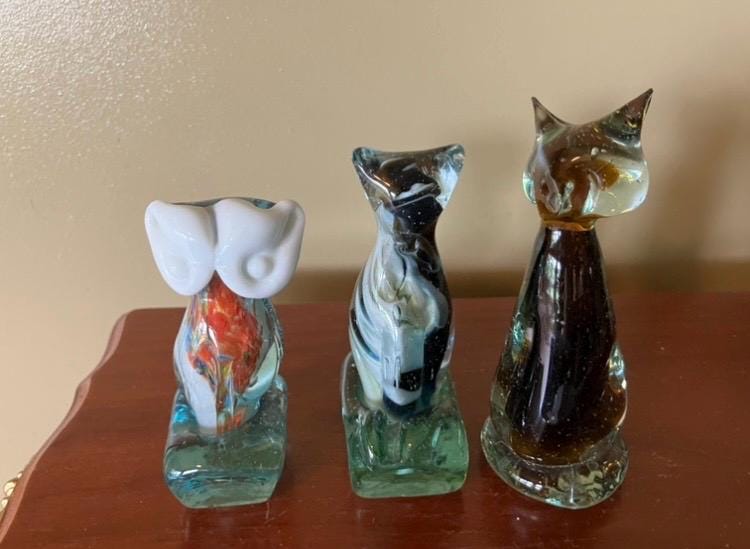 Abstract Art Glass Owl Cat Fox Paperweight Figurine Wildlife