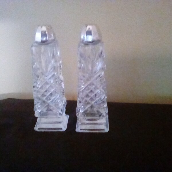 Vintage Crystal Clear Silver Caps Salt and Pepper Shakers