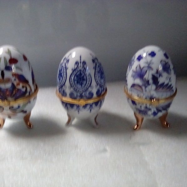 Vintage Porcelain Egg Shaped Trinket Box Easter Decor
