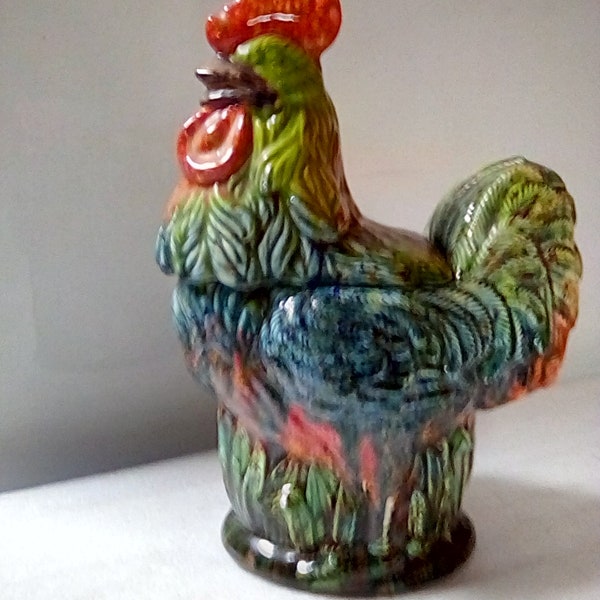 Vintage Pottery Rooster Chicken Canister