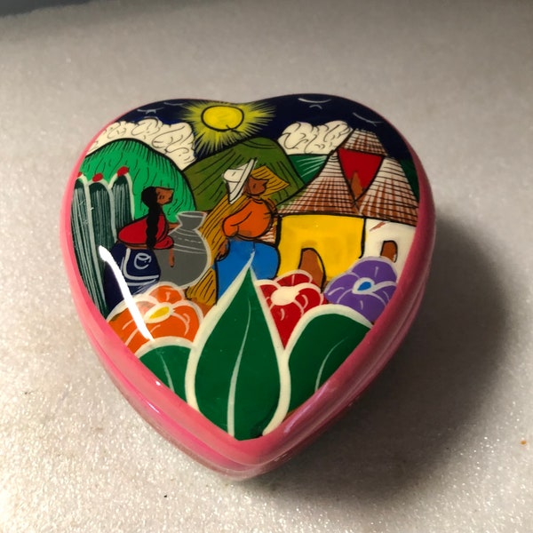 Mexican Guadalajara Heart Shaped Trinket Box