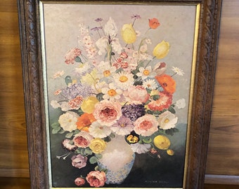 Vintage Framed Floral Print Textured Marion Rice