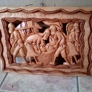 African Hand Carved Wood Wall Decor Plaque Wall Art Vintage