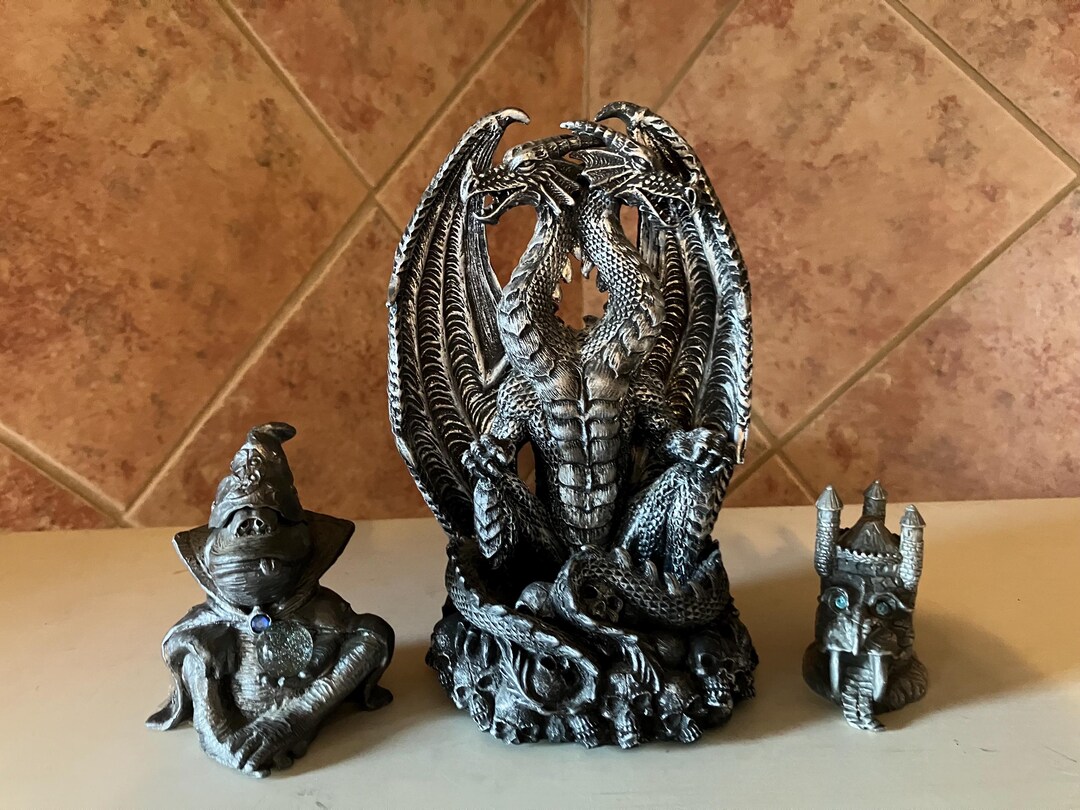 Frog Wizard Michael Ricker 1994 Figurine 2 Headed Dragon Statue ...