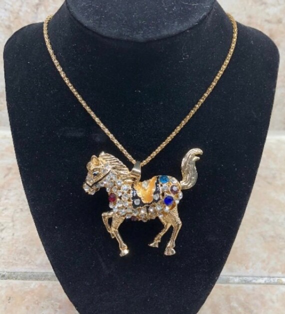 Multicolored Rhinestones Horse Necklace - image 1