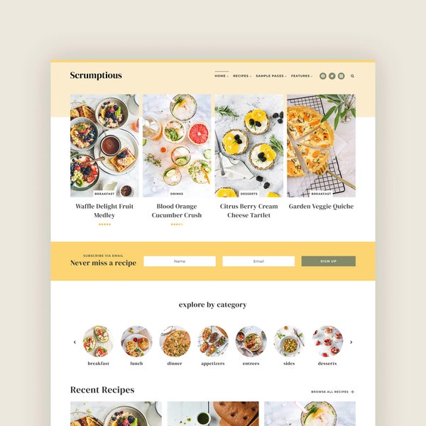 SCRUMPTIOUS - Wordpress Blog Theme for Food Bloggers and Recipe Bloggers - Kadence Child Theme - Digital Download