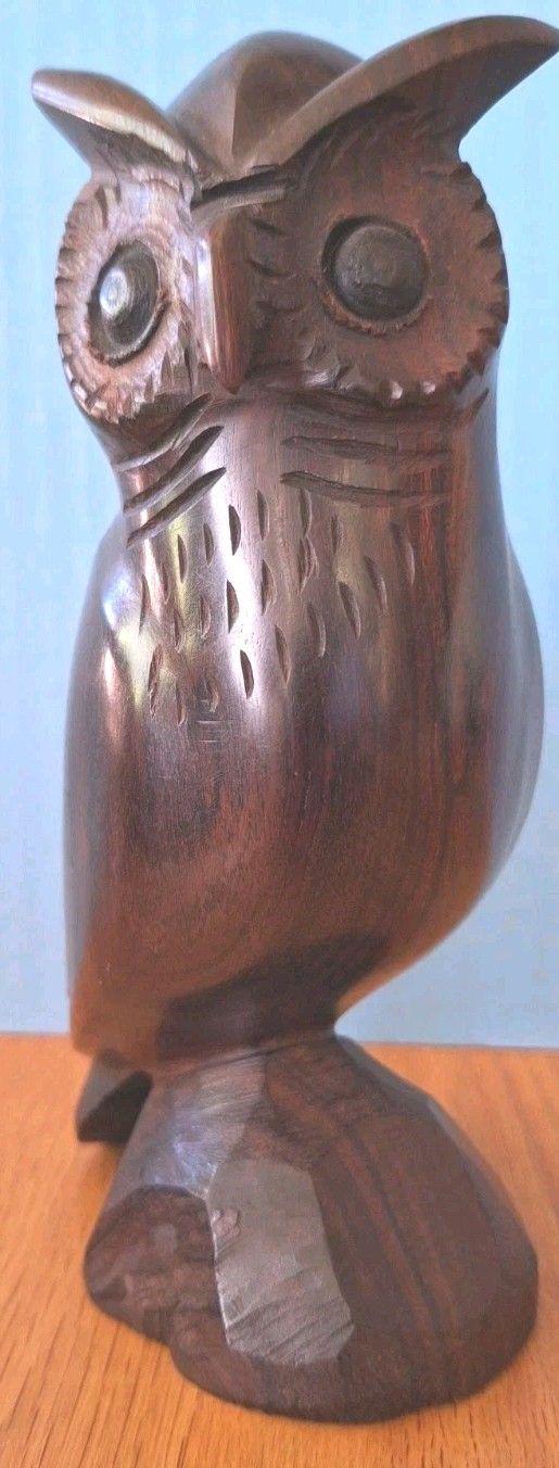 Vintage Ironwood Owl Figurine Wood Sculpture Perched 7 1/2" Tall Great Gift