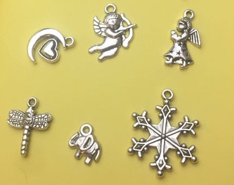 Charm Finding, Cross, Angel, Moon and heart, Elephant, Leaf, Charms, Cupid, Snowflake, Dragonfly, Christian gift, Love, Anniversary gifts