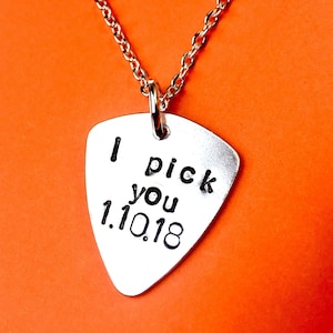 Guitar pick necklace jewelry, Gifts for him Music  guitarist gift, I pick you, Plectrum necklace Personalised for men Rock Valentines gift