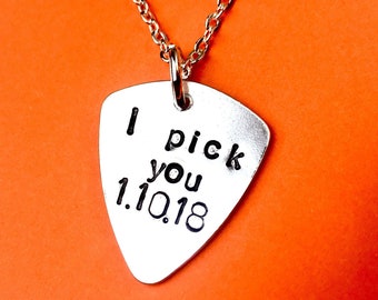 Guitar pick necklace jewelry, Gifts for him Music  guitarist gift, I pick you, Plectrum necklace Personalised for men Rock Valentines gift