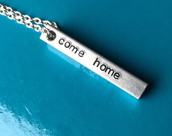 Long distance relationship gift for Boyfriend on Anniversary - Personalised Bar necklace - come home - Sterling silver chain