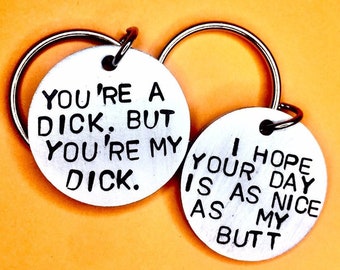 Funny Hand Stamped Keychain - Novelty Gift for Boyfriend or Husband - Personalised Keyring Christmas gift