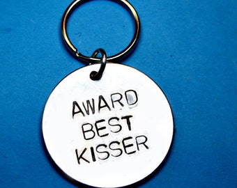 gift Gift For Him Anniversary gift for Boyfriend gift, Award Best Kisser, Girlfriend Romantic Love gift, hand stamped engraved