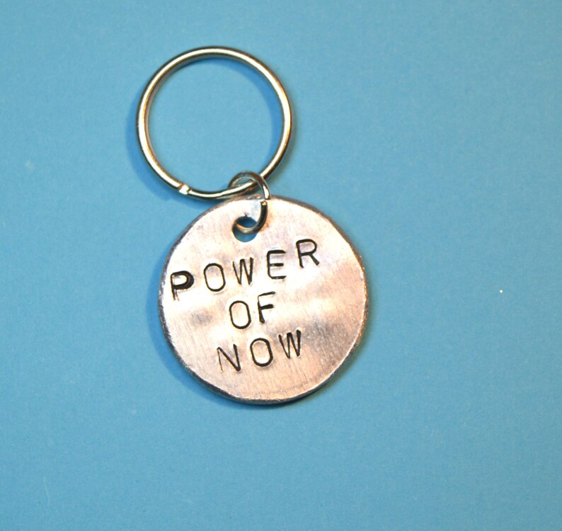 UK New years keyring Gift for her Anniversary gifts s Buddhist gift Power of now Gift for him spiritual keyring Hand stamped gifts