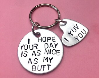 Anniversary Keychain, Funny Quote with Heart Charm (Customizable)