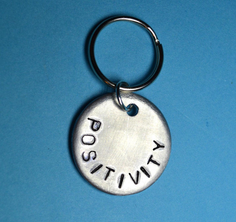 Customized gift, key ring, Positivity, Hand stamped gift, personalized key chain, Romantic gift, Best Friend Gift, Family gift, Handstamped image 1