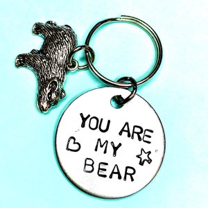 Pocket Bear Hugs Gift Keychain You Are My Bear, Personalised Hand stamped engraved Keychain Gift Bear Keyring Day gifts for men image 6