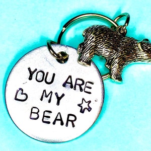 Pocket Bear Hugs Gift Keychain You Are My Bear, Personalised Hand stamped engraved Keychain Gift Bear Keyring Day gifts for men image 4