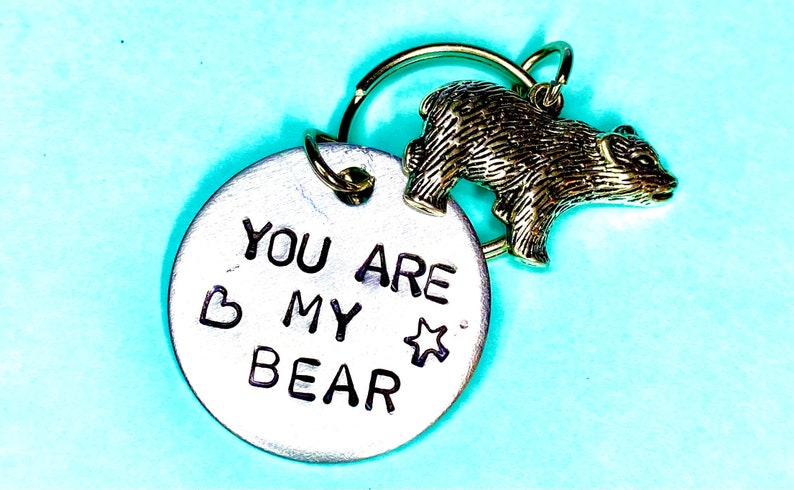 Pocket Bear Hugs Gift Keychain You Are My Bear, Personalised Hand stamped engraved Keychain Gift Bear Keyring Day gifts for men image 4