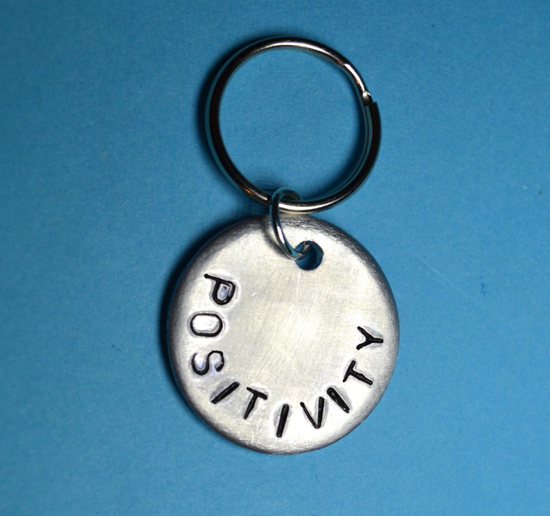 Customized gift, key ring, Positivity, Hand stamped gift, personalized key chain, Romantic gift, Best Friend Gift, Family gift, Handstamped image 3