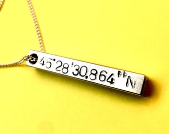 Coordinates Necklace, Location - Anniversary gift gifts  for him, Bar necklace gift Custom