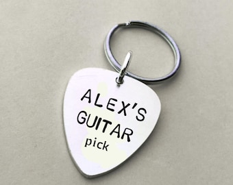 Personalised Name Metal Guitar pick ( with or without keyring)