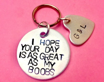 Anniversary Keychain: Naughty Funny Boobs (Personalized Message)