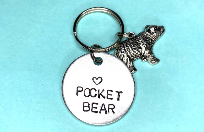 Pocket Bear Hugs Gift Keychain You Are My Bear, Personalised Hand stamped engraved Keychain Gift Bear Keyring Day gifts for men image 10