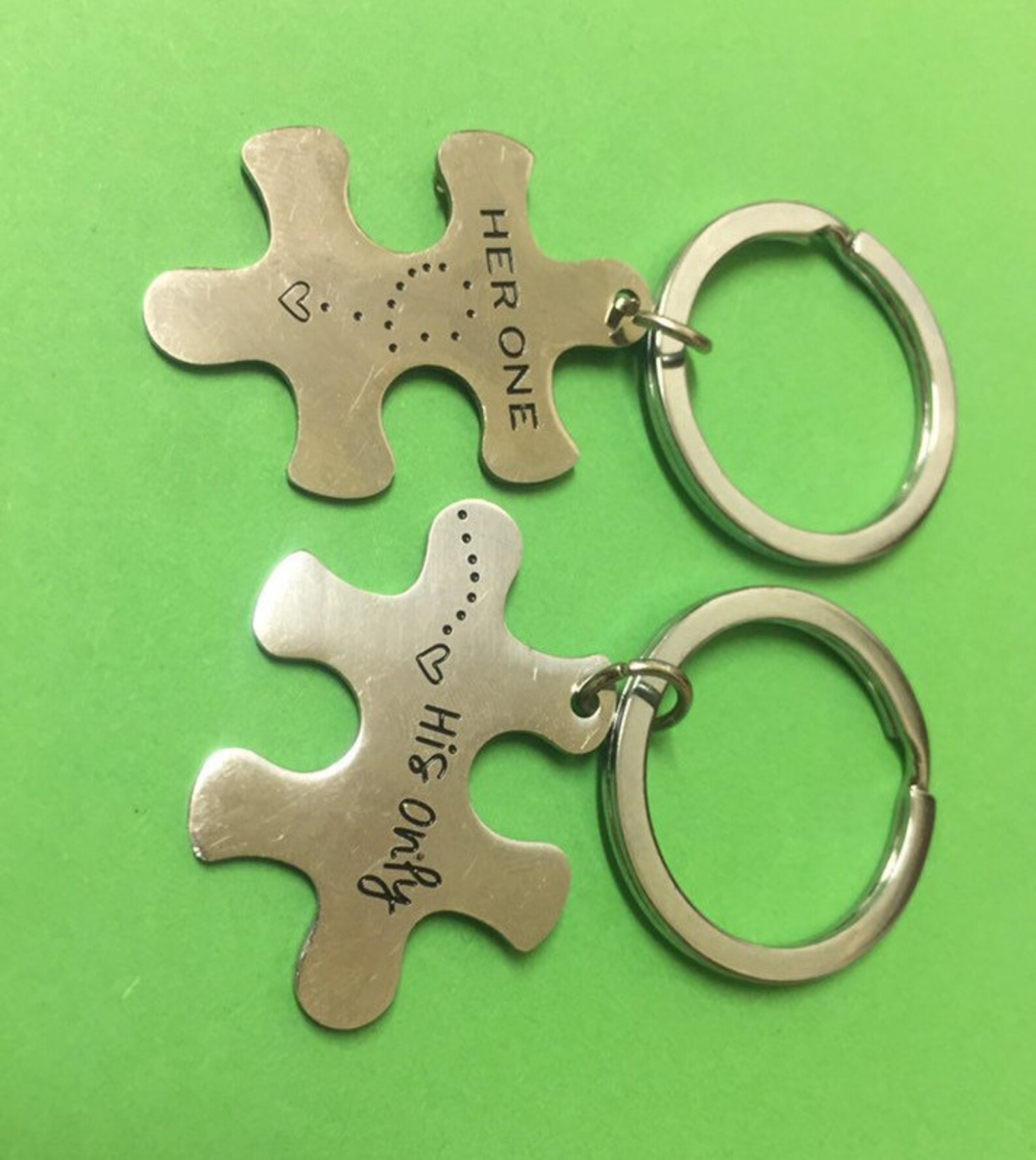 Jigsaw Puzzle Keychain Couple Her One His Only Anniversary Etsy UK