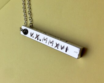 Roman Numerals Date Necklace: Custom Pendant on Chain
