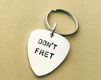 Personalised Guitar pick keychain Guitarist gifts keyring For Him or her 'Don't Fret"