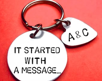 Boyfriend Keychain, Disc and Heart (Custom Text, Valentines Gift)