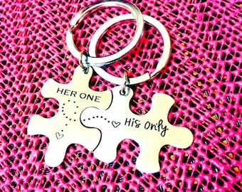 day gift for husband, Puzzle Piece Keyring Anniversary gifts  for him, Anniversary gift Jigsaw Interlocking Interlinking Keychain