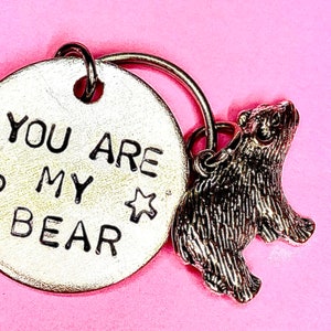 Pocket Bear Hugs Gift Keychain You Are My Bear, Personalised Hand stamped engraved Keychain Gift Bear Keyring Day gifts for men image 7